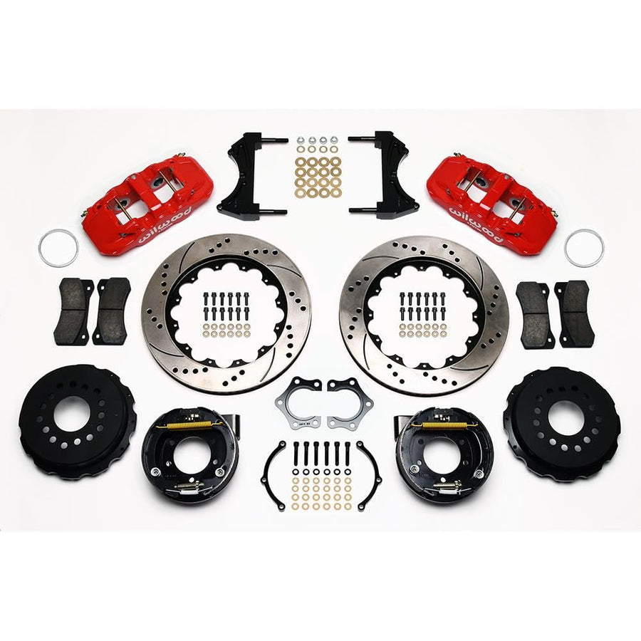WILWOOD Rear P-Brk Kit,140-10951-DR W4A,14.00", Drill, Red Mopar/Dana 2.36" Off, w/Snap Ring Brng