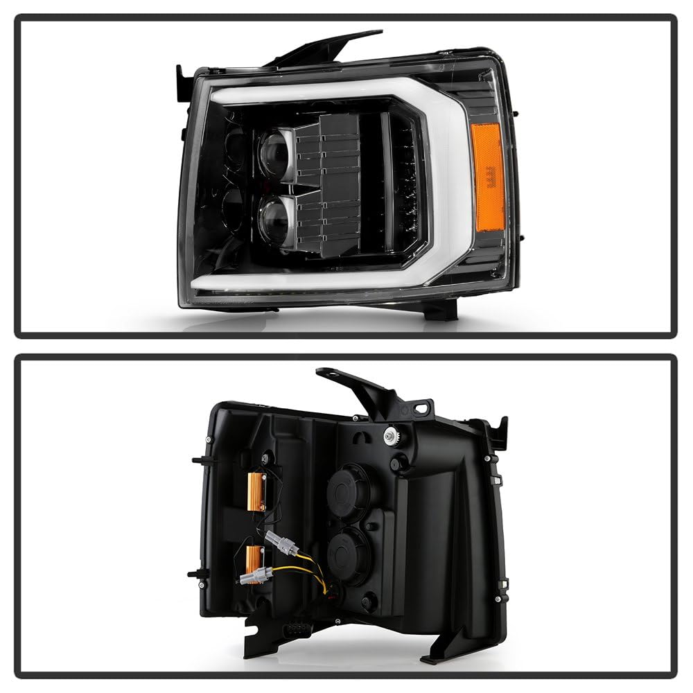 Chevy Silverado Spyder (xTune) 07-13 1500~3500 HD LED DRL Signal/Halogen Projector Headlights - Low Beam-H1(Included) ; High Beam-H1(Included) ; Signal-LED - Chrome