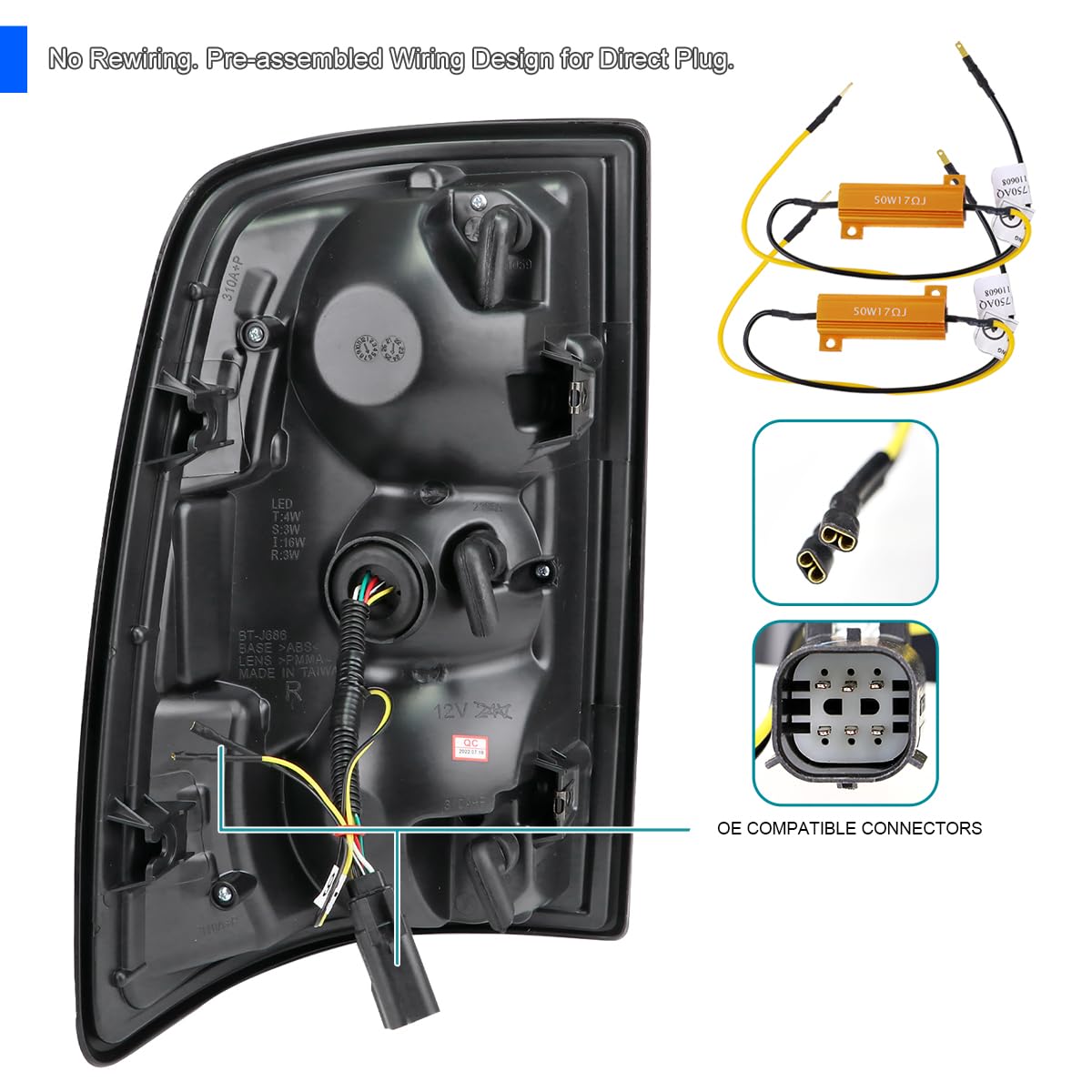 Red Tail Lights SPEC-D TUNING w/Fiber Optic Sequential LED Turn Signal Lights Compatible with 2019-2024 Dodge Ram 2500/3500