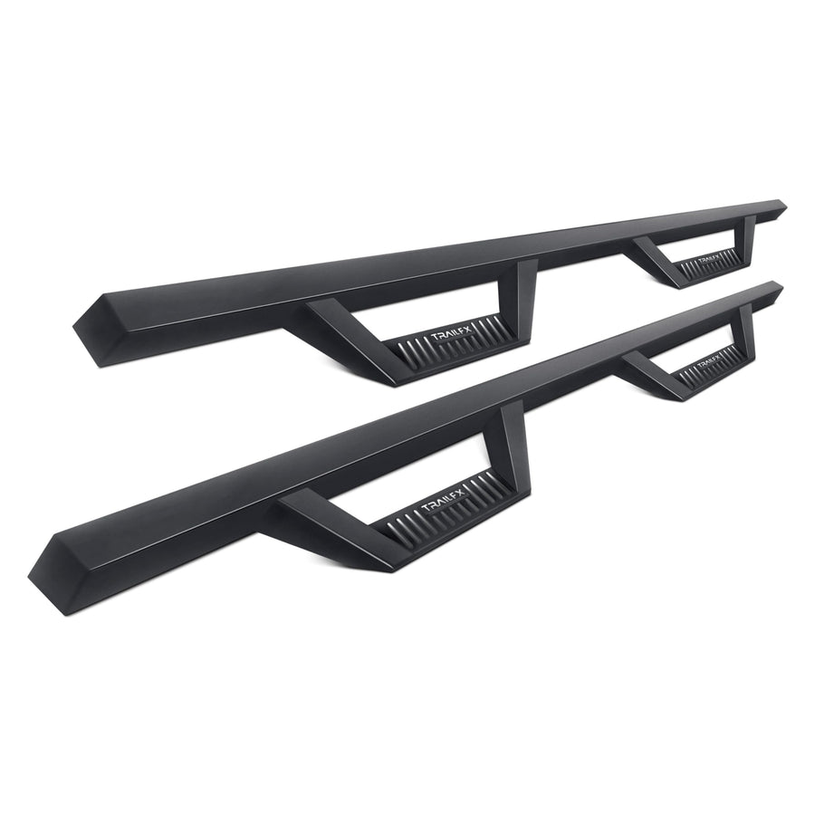 TrailFX Drop Down Steps Nerf Bars with Hoop for Chevrolet Silverado 1500 Double Cab 2020-2025 Matte Black Powder Coated Steel Rocker Panel Mount TrailFX DHS005B