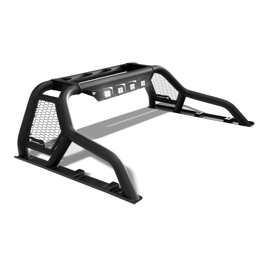 CR1 ARMORDILLO Roll Bar Style Chase Rack for Mid Size Trucks|with Quad (4) LED Light Pods|Compatible 05-24 Tacoma|15-24 Colorado/Canyon|19-23 Ranger|05-24 Frontier|7163089 Chase Bar - Matte Black