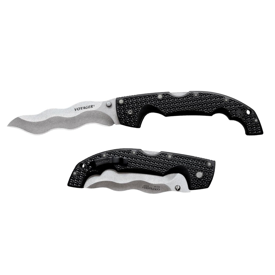 Cold Steel Voyager XL 5.5" AUS10A Razor-Sharp Kris Blade 6.75" Griv-Ex Handle Everyday Carry Tactical Folding Knife with Tri-Ad Lock