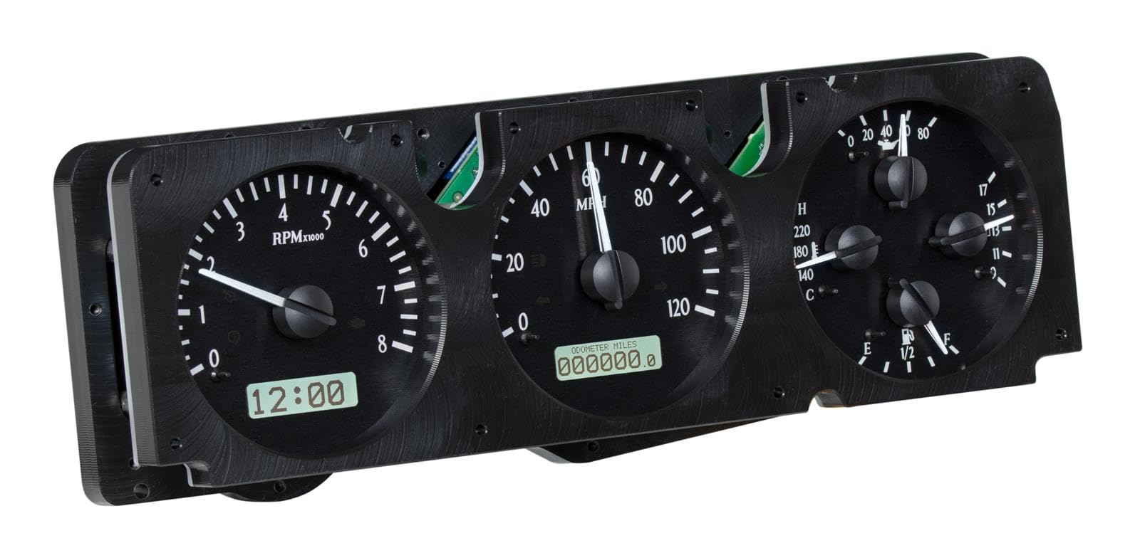 Dakota Digital VHX-73J-WAG-K-W Gauge System Analog Dash Compatible with Jeep 1973-85 Wagoneer Black Alloy Style White Backlighting