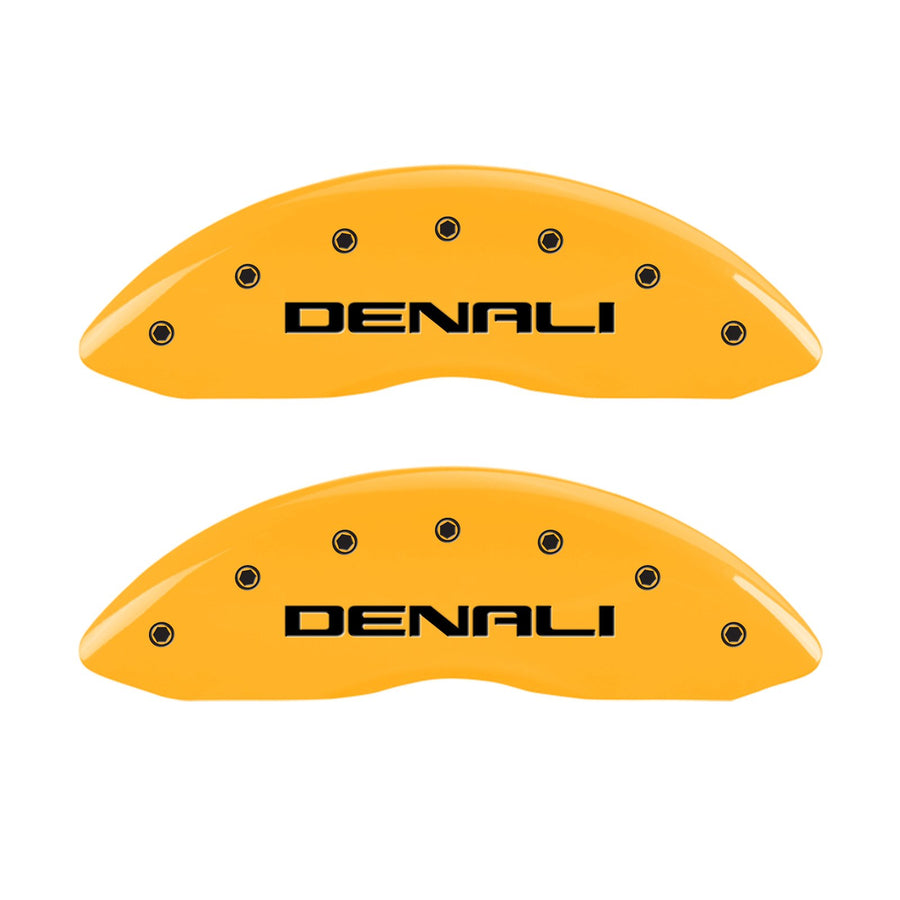 Caliper Covers MGP 34208SDNLYL, Set of 4 (Yellow Engraved Front and Rear: Denali Powder Coat Finish Black Characters)