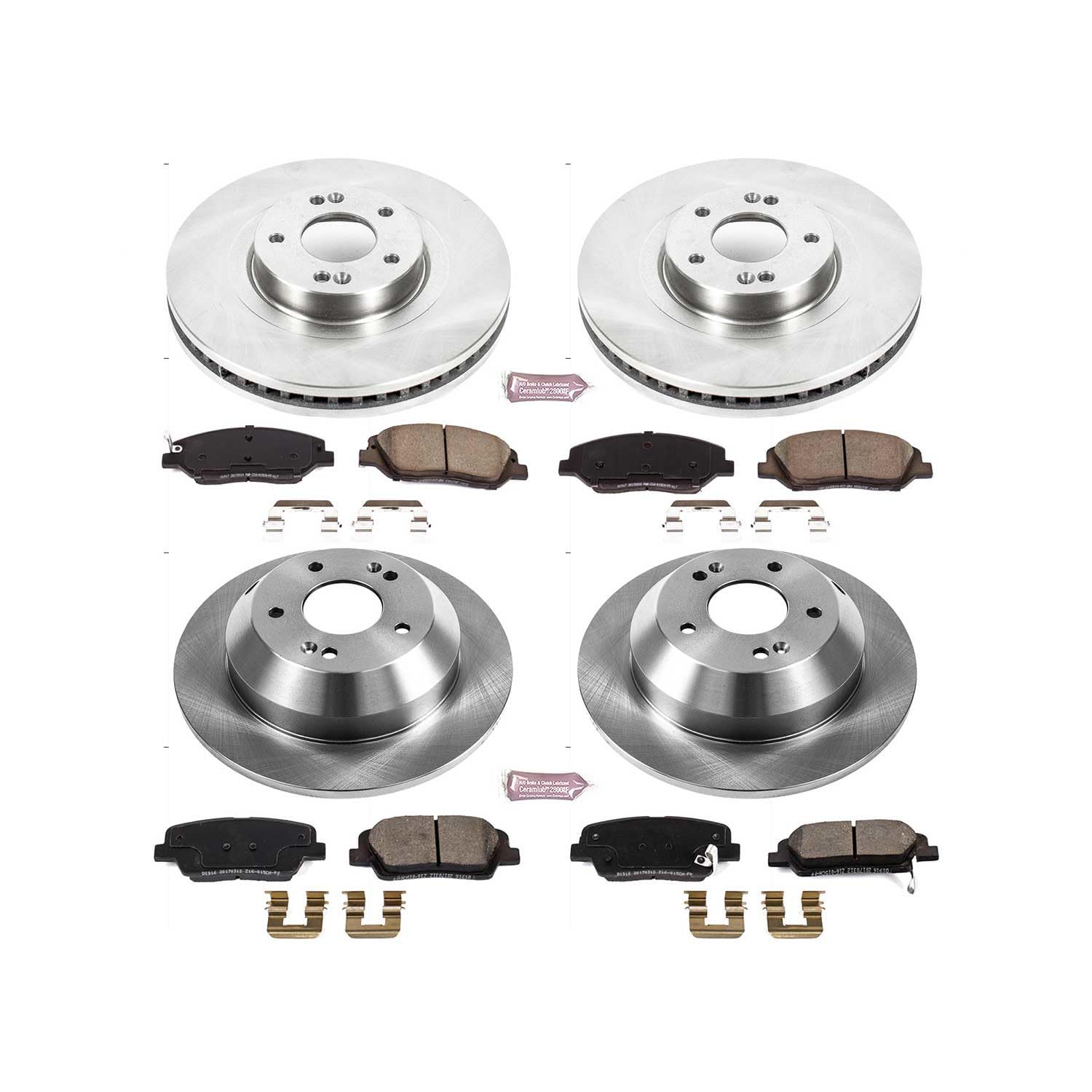 Power Stop KOE7514 Replacement Brake Kit-OE Front and Rear Brake Rotors & Ceramic Brake Pads For Hyundai Santa Fe 2017-2018 [Model Specific]