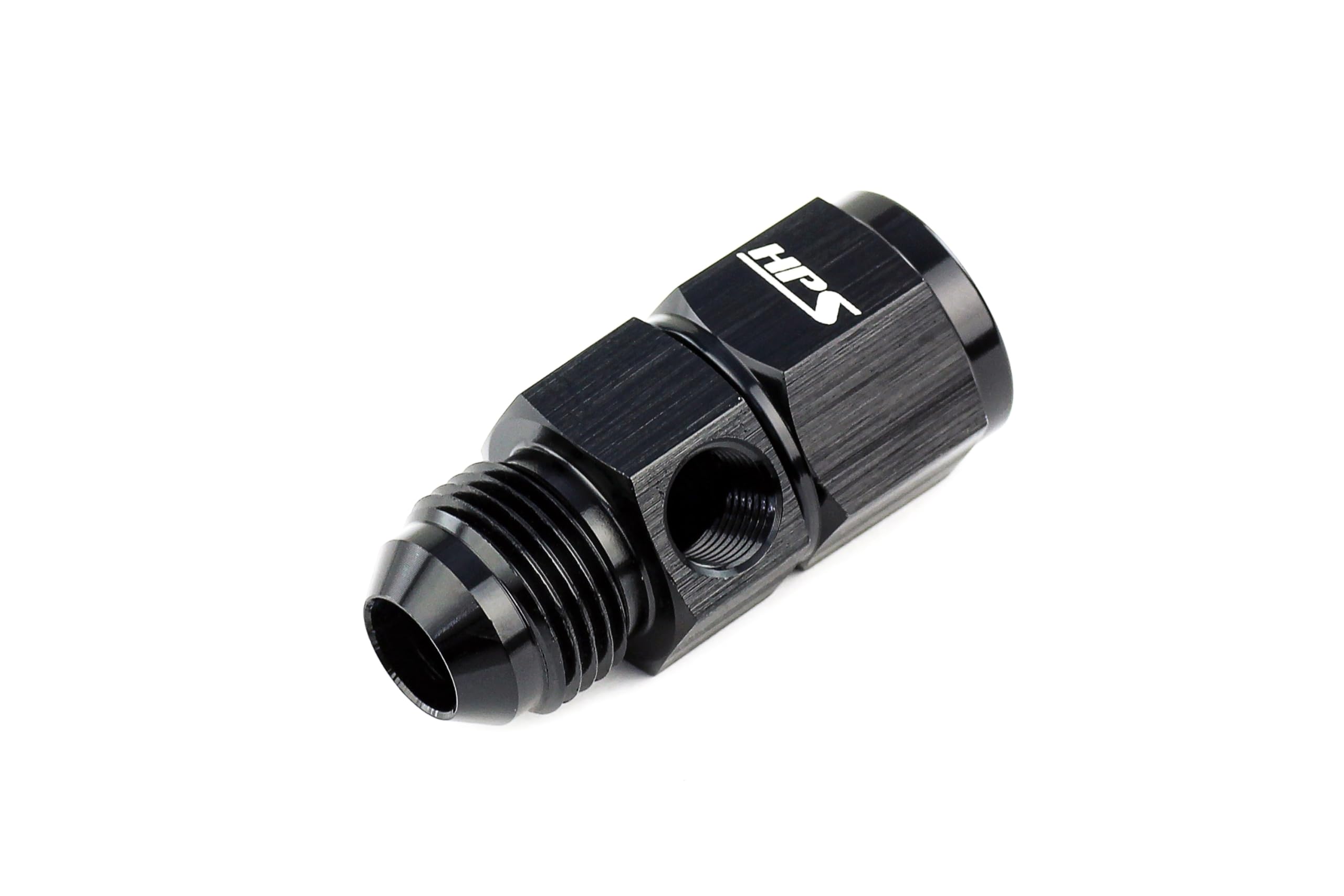 AN192-10 HPS AN to NPT Adapter Fitting, Male to Female Fuel Pressure Gauge with 1/8" NPT Female Port, Aluminum, Size: AN-10, Angle: Tee, Black