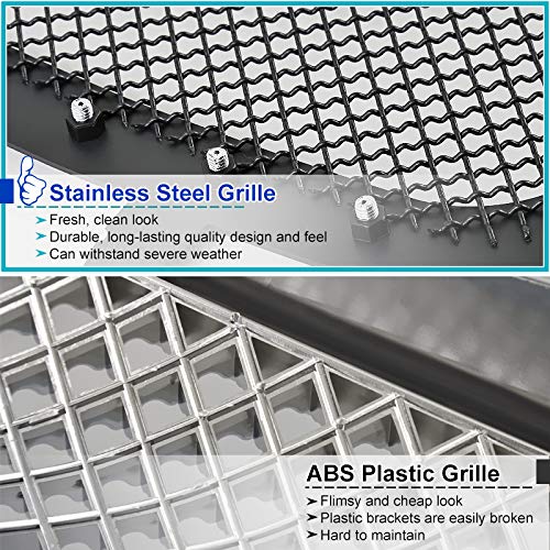 Black ABS & Stainless Steel Wire Mesh Rivet Bumper Grille Insert Spec-D Tuning Compatible with Ford F150 2004-2008, Lincoln Mark LT 2006-2008