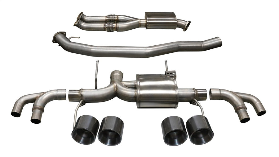 Xtreme Cat-Back Exhaust System Corsa Performance 14999BLK Dual Rear Exit 3.5 in. Dia. Incl. Muffler/Pipes/Clamps/Quad 5 in. Dual Wall Flat-Cut Black PVD Pro-Series Tips