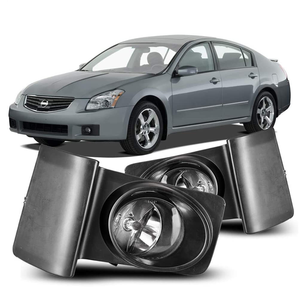 Fog Light Kit Winjet WJ30-0608-09 with Wiring Harness Switch Fuse Relay Bezels Pair Set Left & Right Driver Passenger Side OE Fitment Bulbs Included for 2006-2008 Nissan Maxima - Clear Lens
