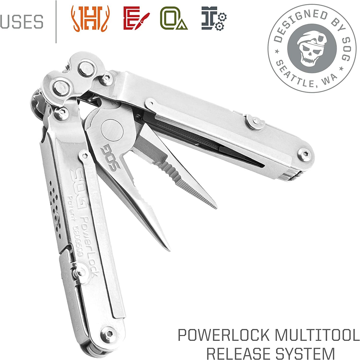 Heavy Duty SOG Powerlock 18 Multitool Pliers with Ballistic Nylon Sheath (Satin)