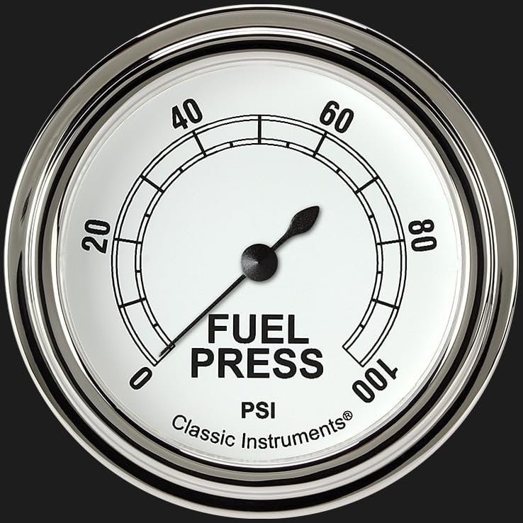 Classic Instruments Classic White CW346SLF 2 5/8" Fuel Pressure Gauge 100 PSI Electric