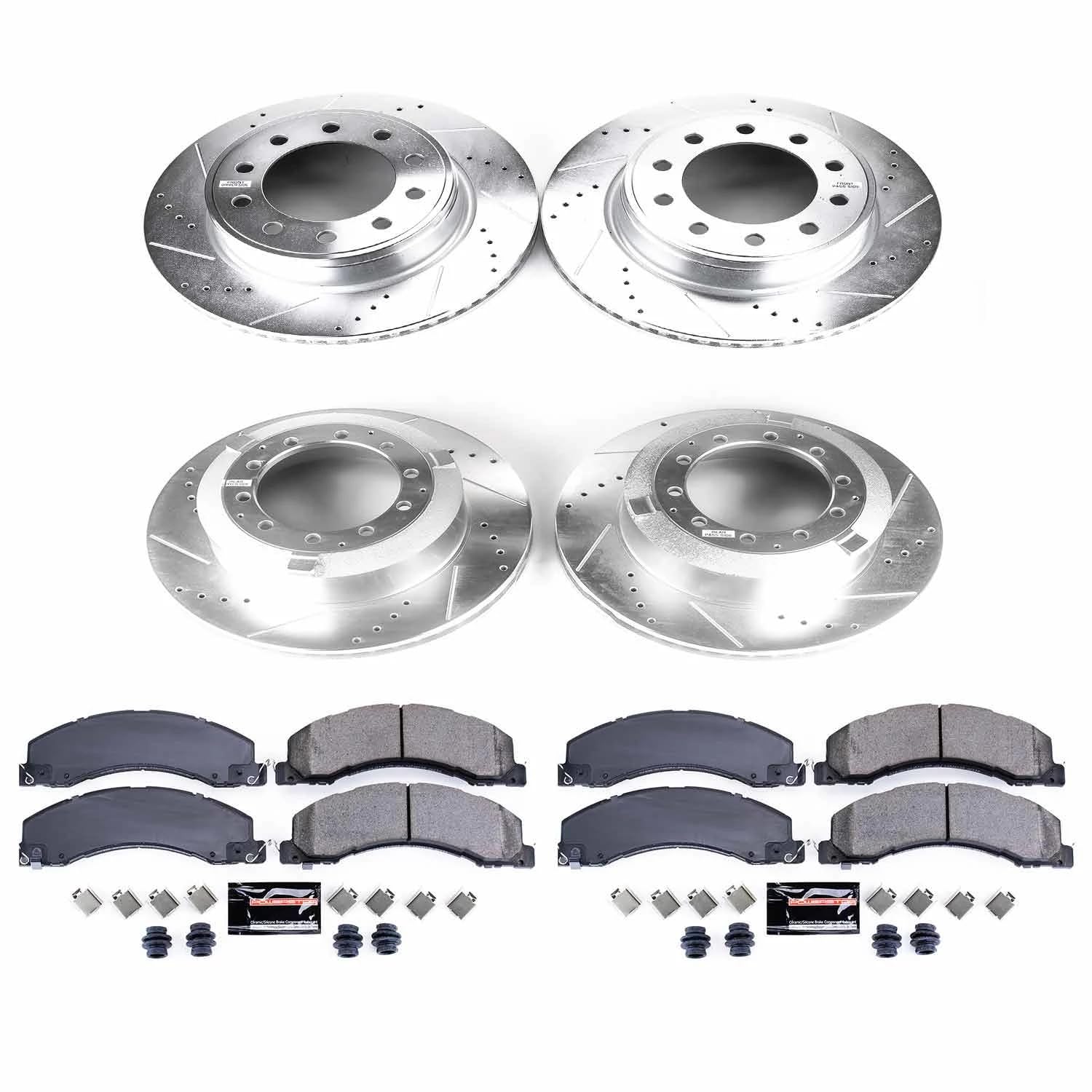 Power Stop K7818 Z23 Carbon Fiber Brake Pads Front and Rear with Drilled & Slotted Brake Rotors Kit For Ram 4500 2013-2023, Ram 5500 2013-2023 [Model Specific]