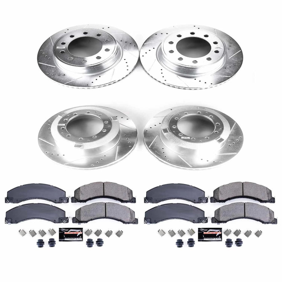 Power Stop K7818 Z23 Carbon Fiber Brake Pads Front and Rear with Drilled & Slotted Brake Rotors Kit For Ram 4500 2013-2023, Ram 5500 2013-2023 [Model Specific]