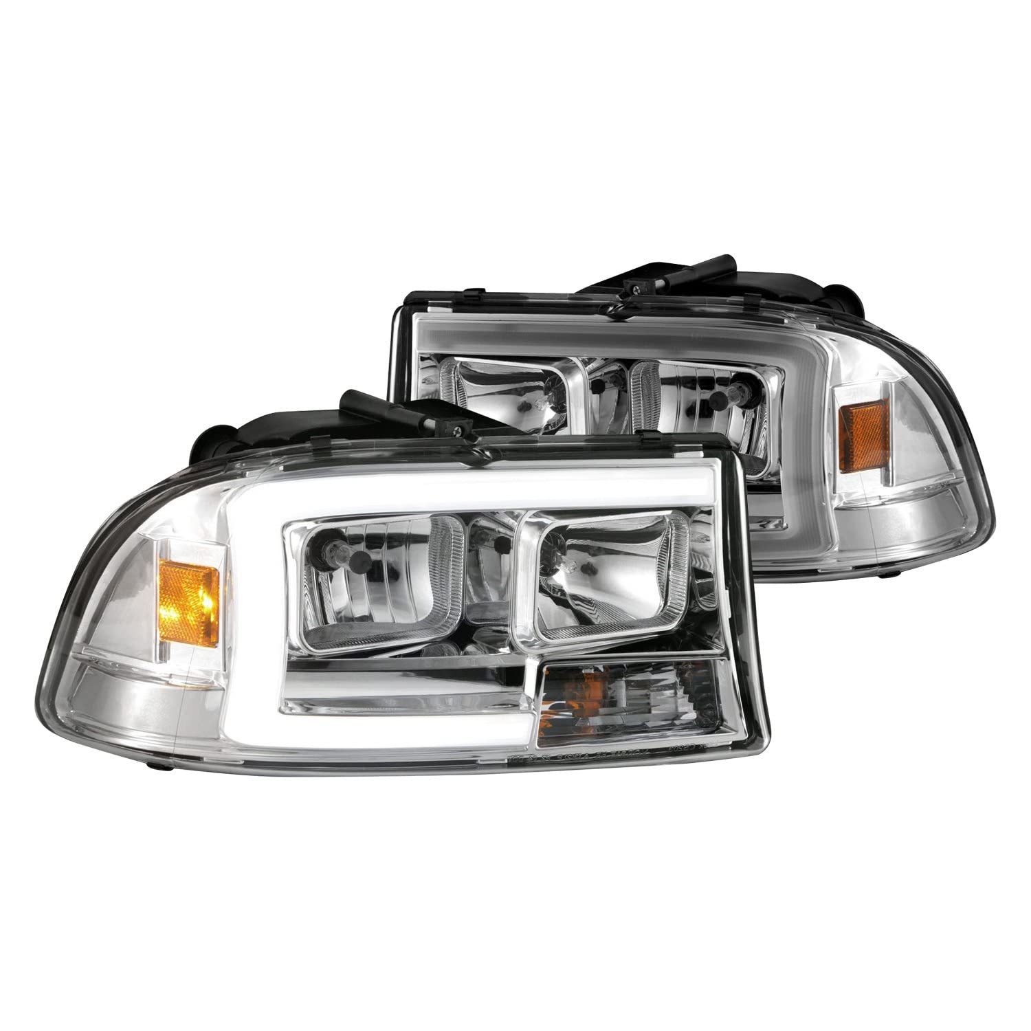 97-04 Dodge Dakota/Durango ANZO Crystal Headlight Set w/Light Bar Chrome Housing