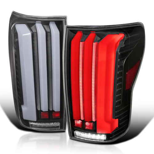 Full LED Sequential Tail Lights SPEC-D TUNING w/White LED Light Bars and Startup Animation Compatible with 2007-2013 Toyota Tundra, Left + Right Pair Assembly