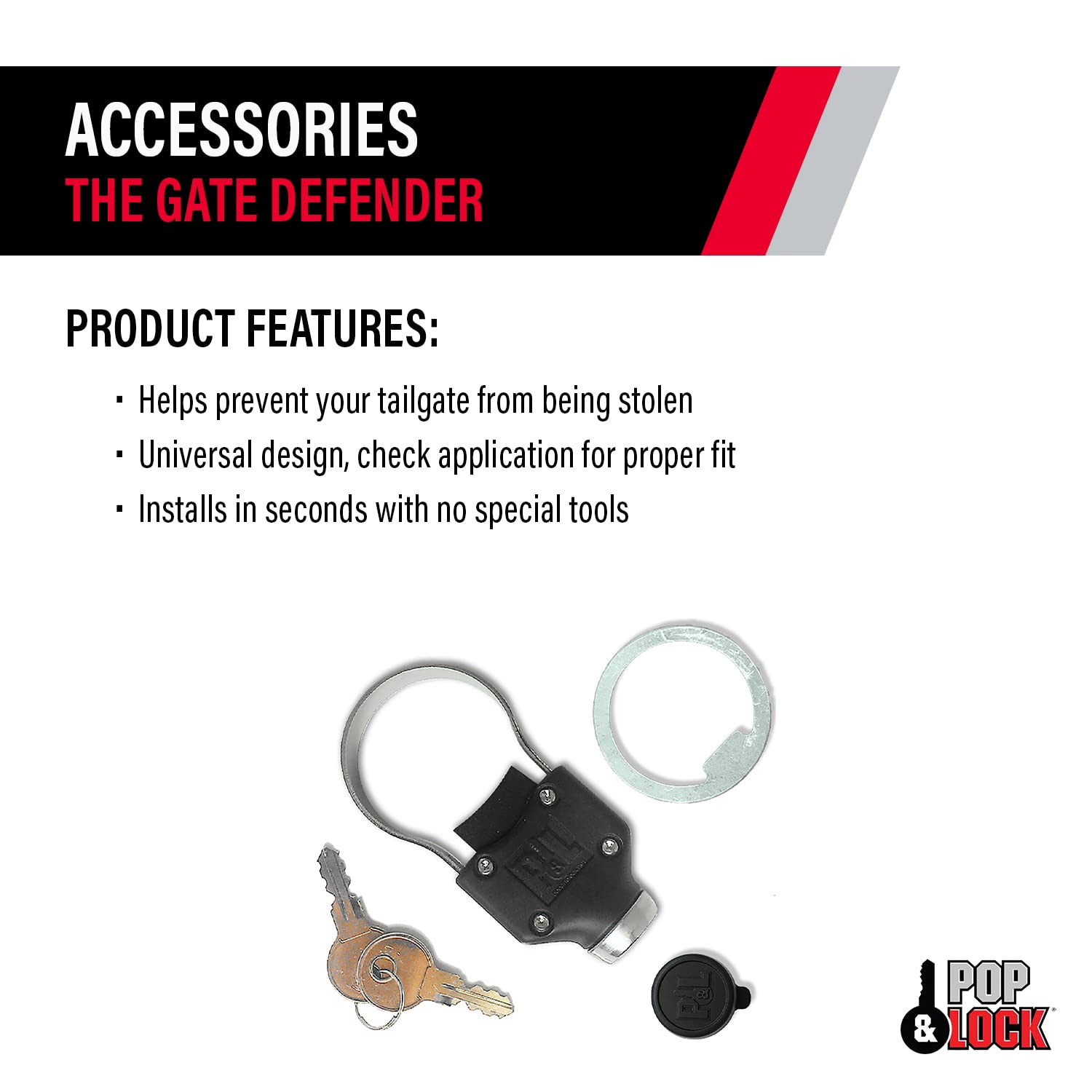 Pop & Lock Black Universal Tailgate Lock, Key Lock, PL9900, The Gate Defender, Truck Theft Prevention, Made in USA