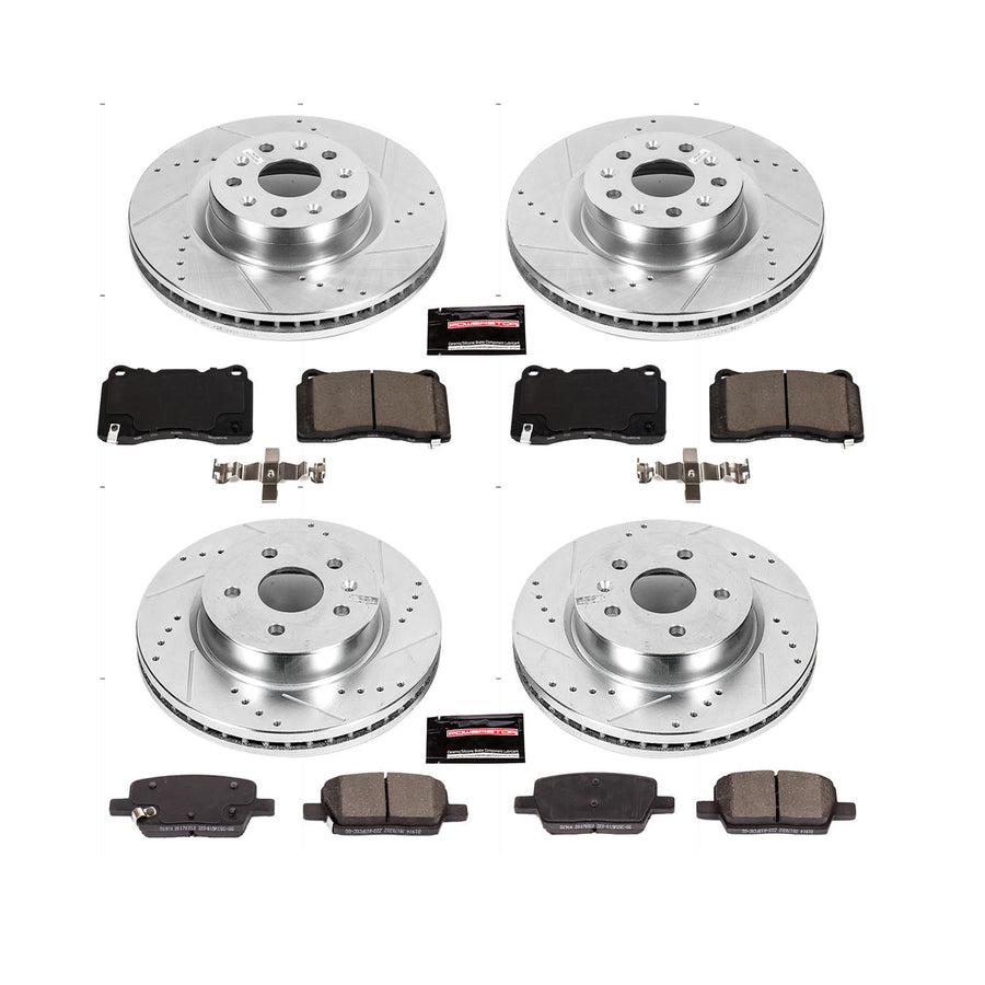 Power Stop K7816 Z23 Carbon Fiber Brake Pads Front and Rear with Drilled & Slotted Brake Rotors Kit For Cadillac CT6 2016-2017 [Vehicle Specific]