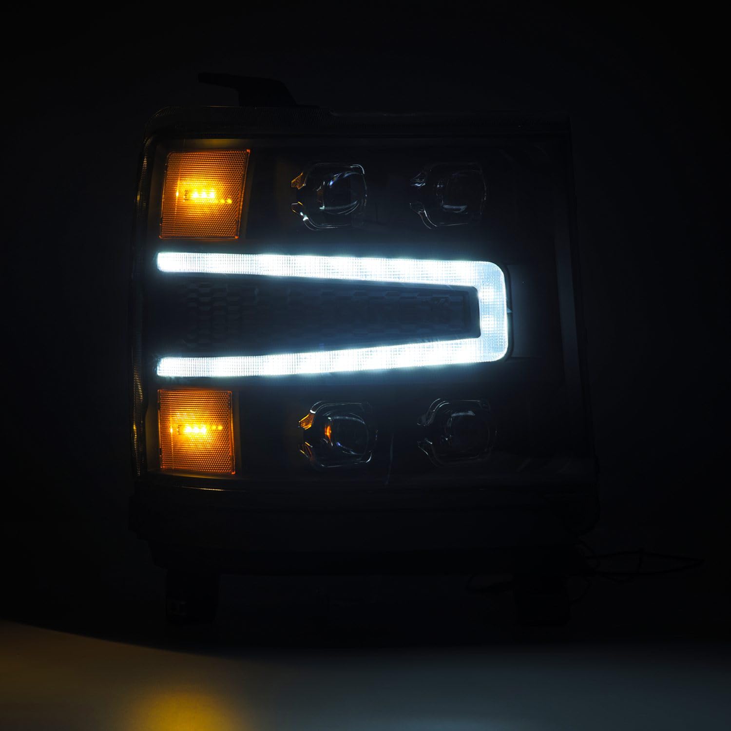 AlphaRex USA NOVA-Series 16-18 Chevy 1500HD LED Proj Headlights BK w/Actv Lgt/SeqSig & DRL (Req 810023)