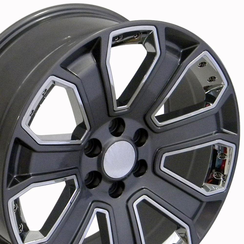 22 Inch OE Wheels CV93B Rim Fits Silverado 1500 Style 6x139.7 22x9 Gloss Gunmetal with Chrome Insert - Hollander 5660 (1)