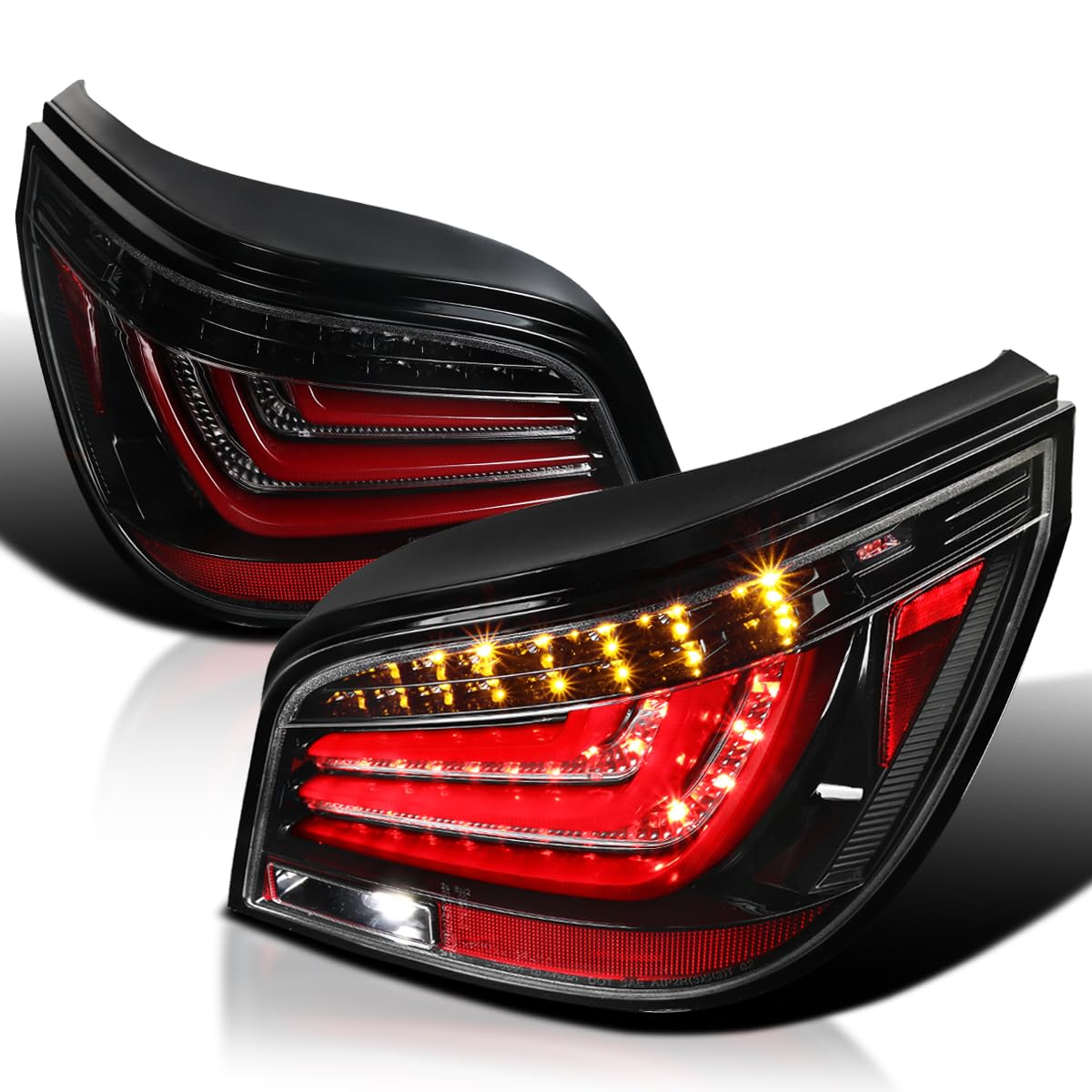 Jet Black Housing SPEC-D TUNING Red LED Bar Tail Lights Compatible with 2008-2010 BMW E60 5-Series 4 Door, Left + Right Pair Assembly
