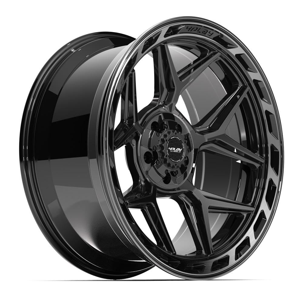 22 Inch 4PLAY Wheels Rim 4P55 Fits 5x127 & 5x139.7 22x10 Gloss Black Brushed with Tinted Clear (1)