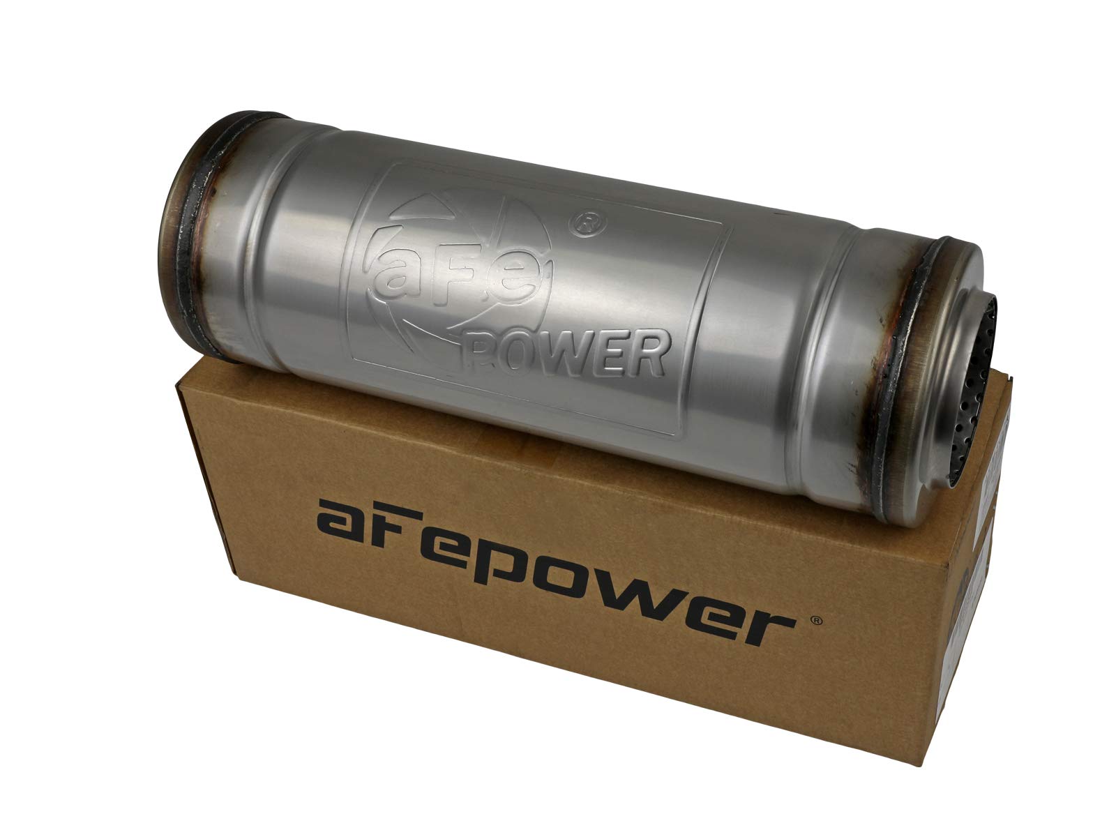 MACH Force-Xp Muffler aFe Power, 3" Inlet/Outlet, Center/Center, 5" x 14" Round Body