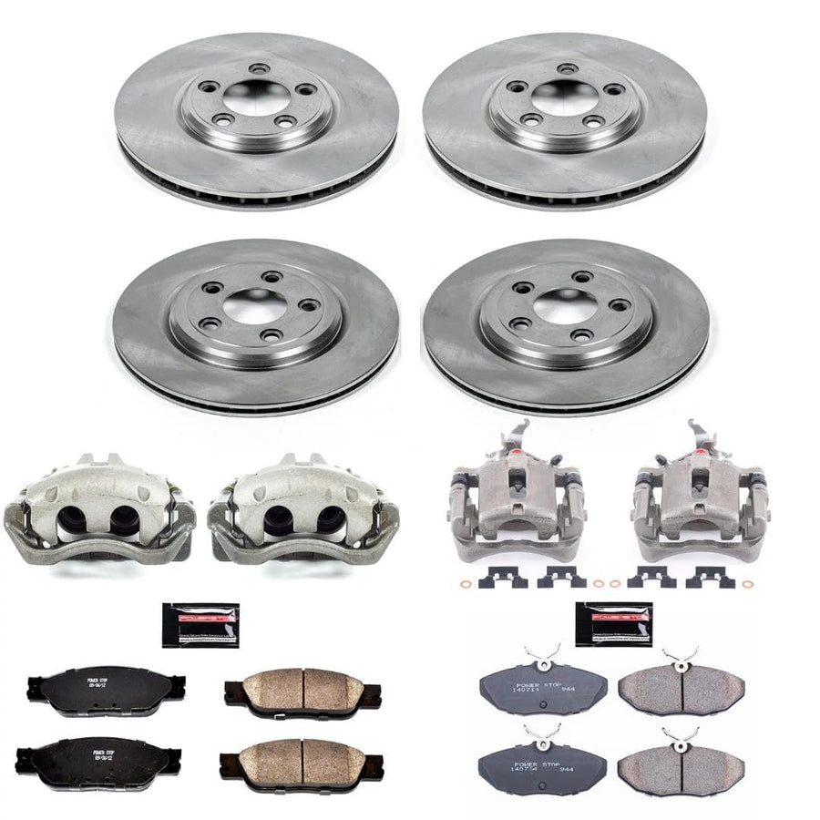 Power Stop Autospecialty KCOE1355 Front & Rear Caliper Brake Kit- Brake Rotors, Ceramic Brake Pads and Brake Calipers For Jaguar S-Type 2003-2004 [Model Specific]