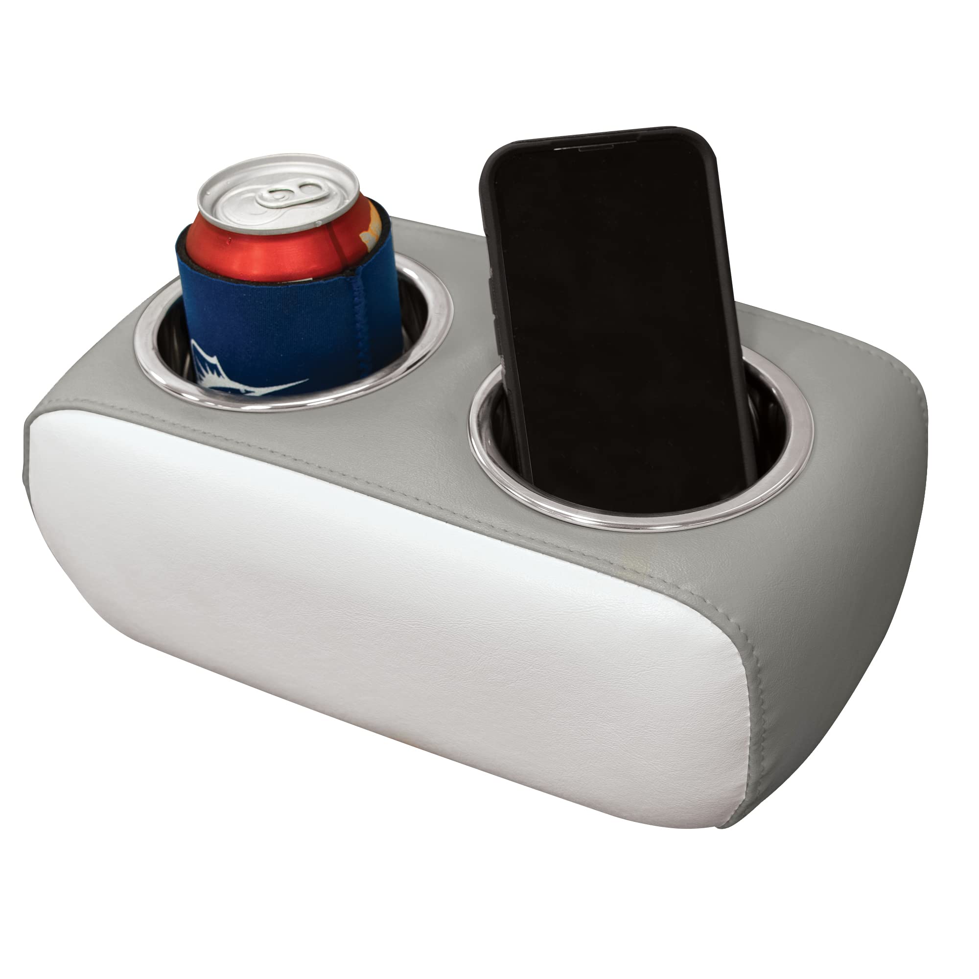 3059-1882 Wise Pontoon Double Drink Holder with Stainless Steel Cup Holders, Marble / Brite White