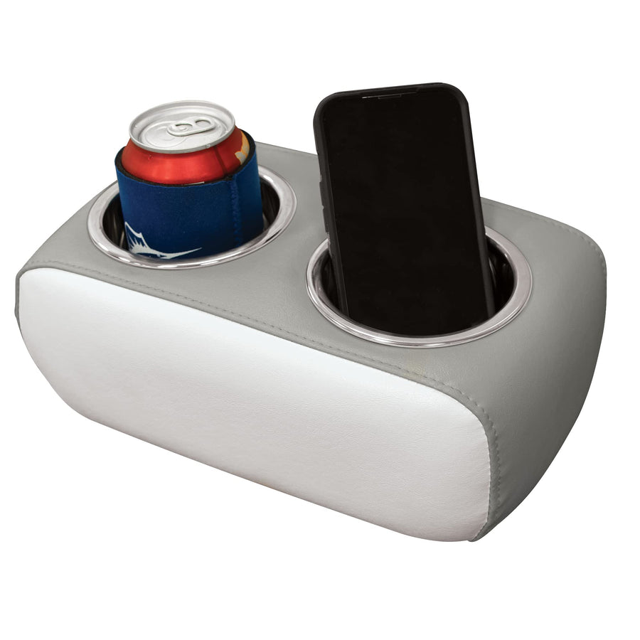3059-1882 Wise Pontoon Double Drink Holder with Stainless Steel Cup Holders, Marble / Brite White