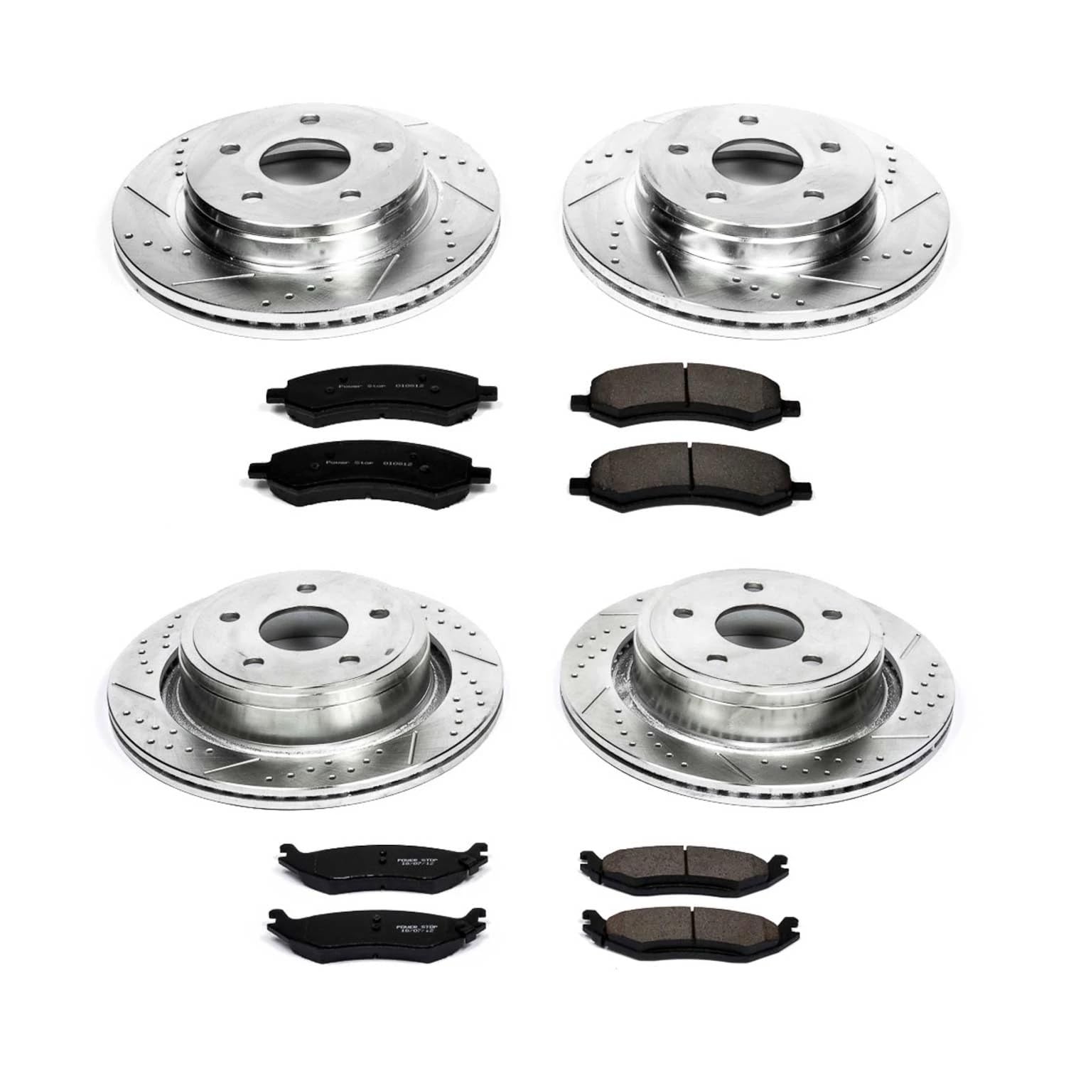 PowerStop Brake Kit Front and Rear For 2007-2009 Dodge Durango, 2006-2018 Ram 1500, 2019-2024 Ram 1500 Classic - Drilled and Slotted Disc Rotors with Ceramic Brake Pads Replacement, K2164