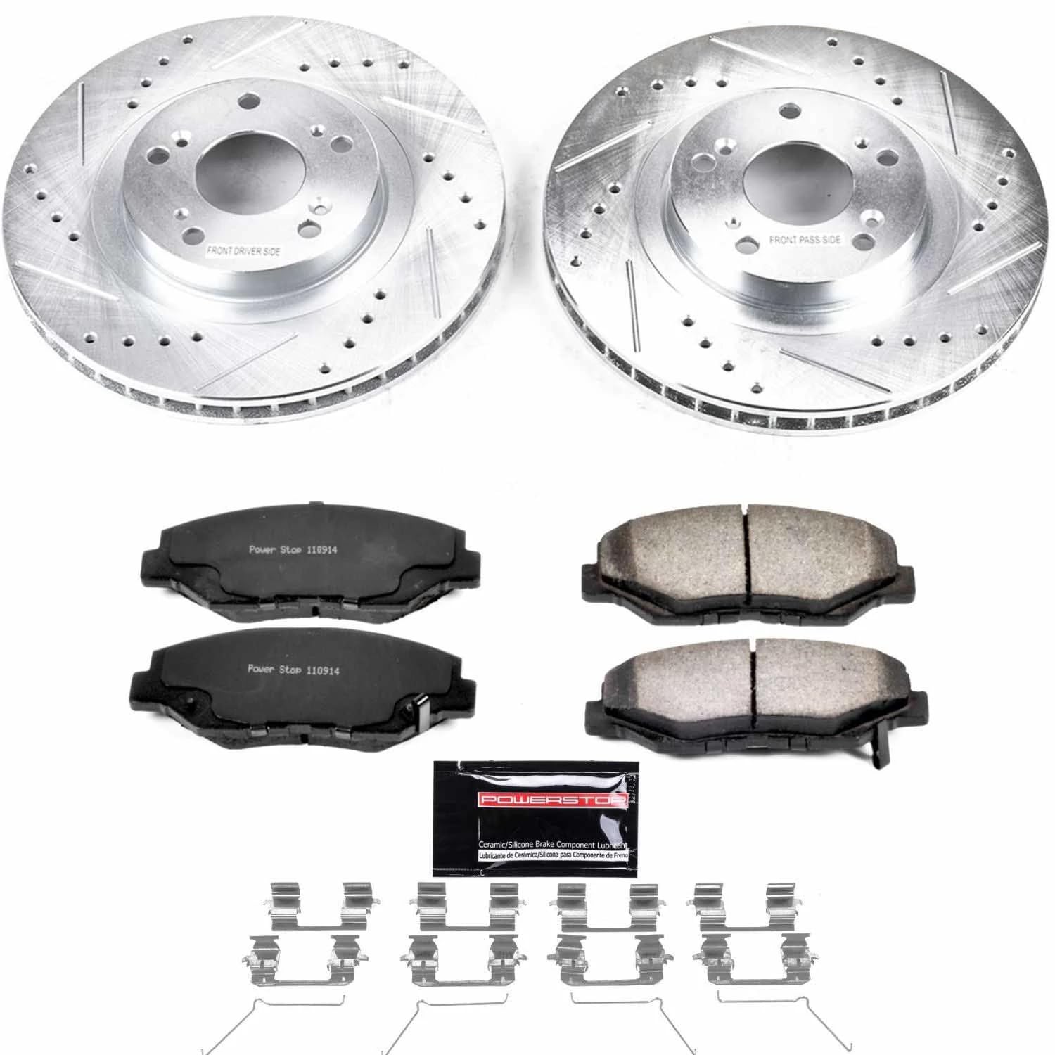 Power Stop Front K3055-36 Z36 Truck & Tow Brake Kit, Carbon Fiber Ceramic Brake Pads and Drilled/Slotted Brake Rotors For Acura ILX, Honda CR-V, Honda Civic [Model Specific]