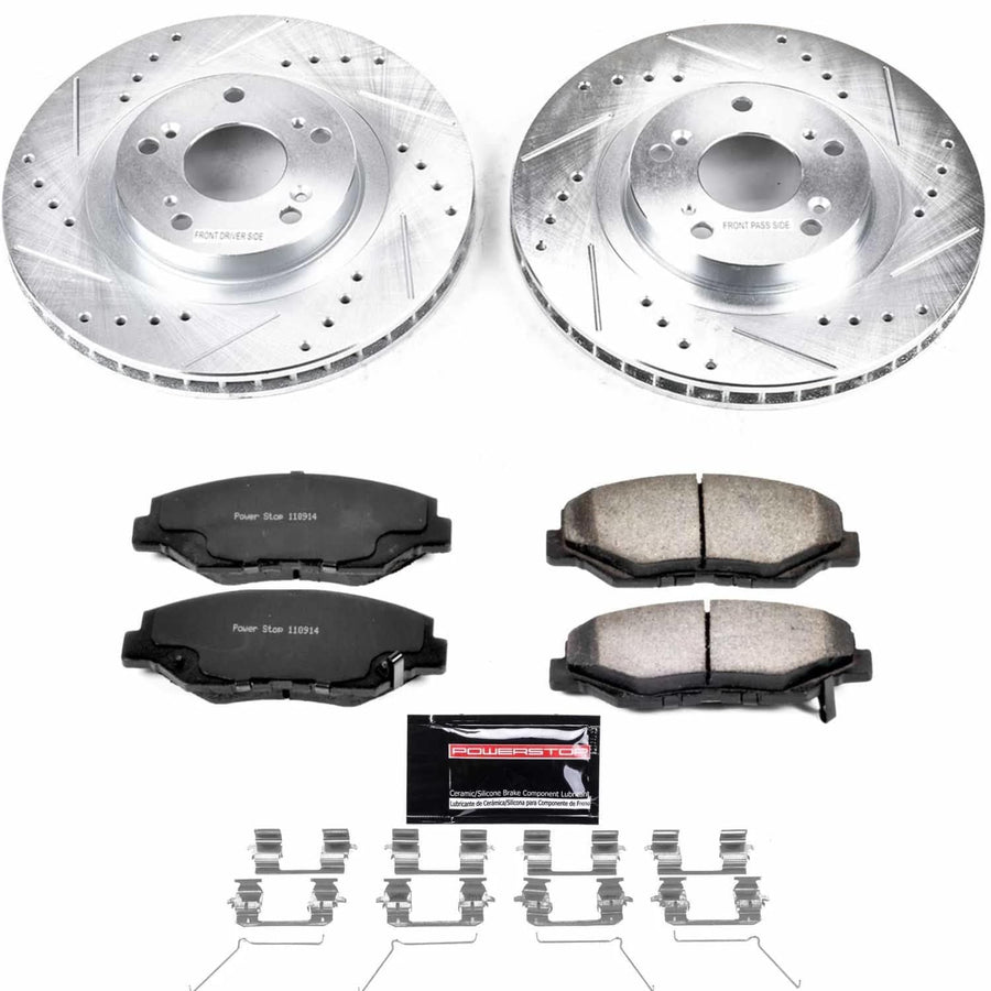 Power Stop Front K3055-36 Z36 Truck & Tow Brake Kit, Carbon Fiber Ceramic Brake Pads and Drilled/Slotted Brake Rotors For Acura ILX, Honda CR-V, Honda Civic [Model Specific]