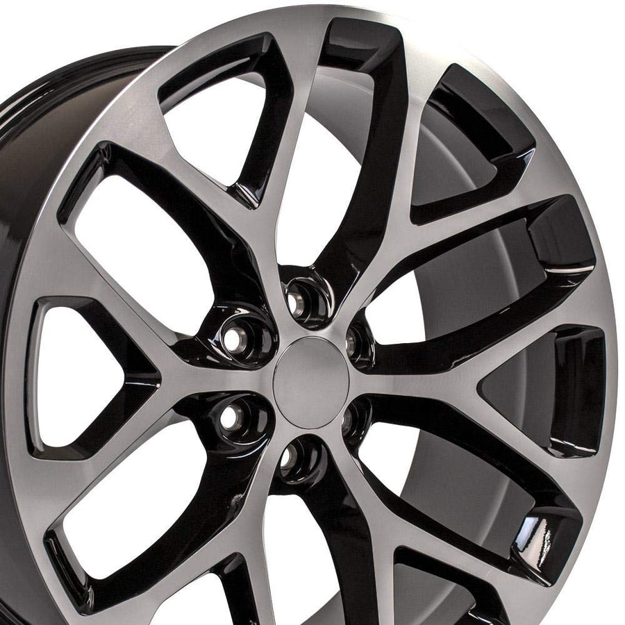 24 Inch OE Wheels CV98B Rim Fits Silverado 1500 Snowflake Style 6x139.7 24x10 Gloss Black Machined - Hollander 5668 (1)