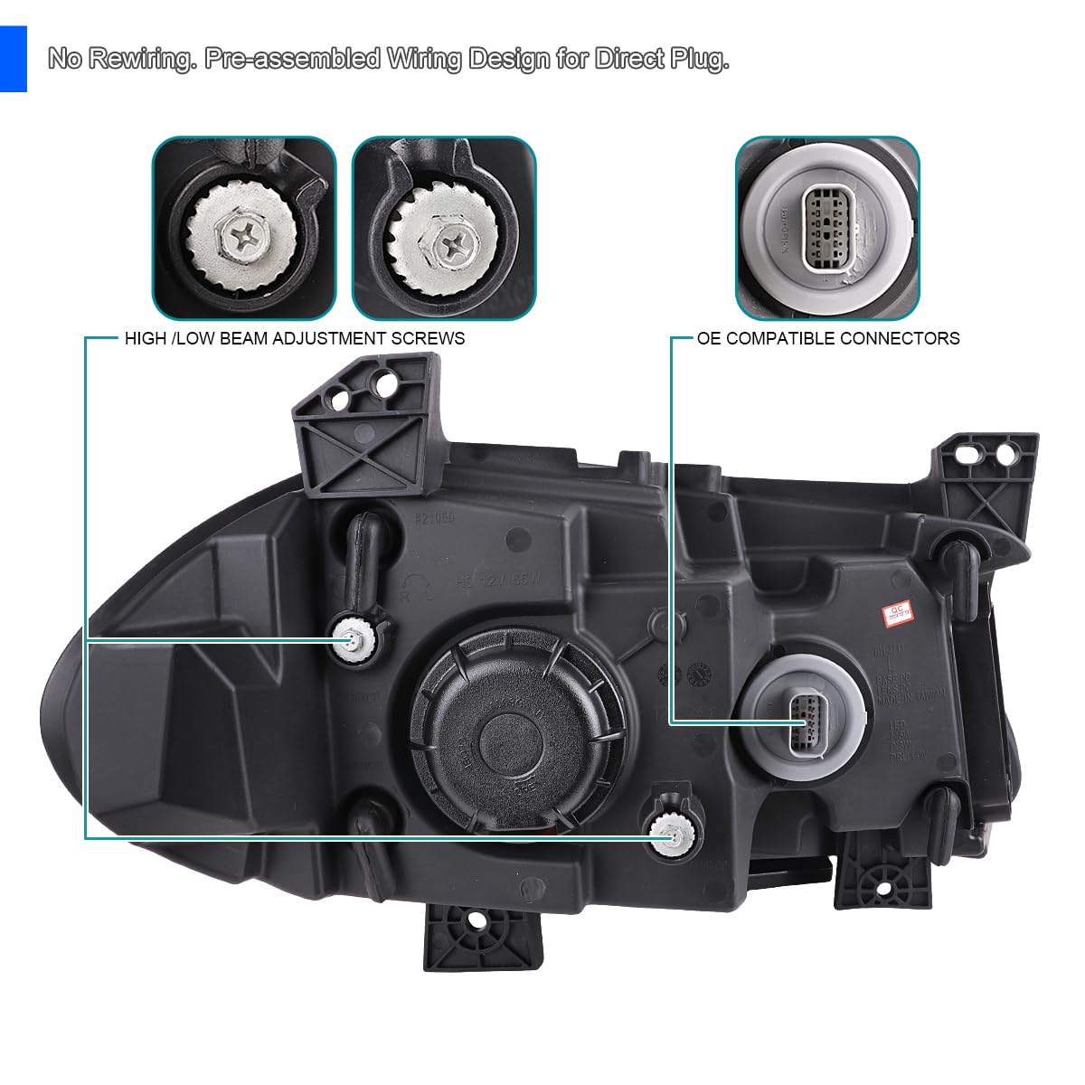 Jet Black LED Projector Headlights SPEC-D TUNING w/Sequential Turn Signal Compatible with 2015-2023 Dodge Charger with factory halogen headlights