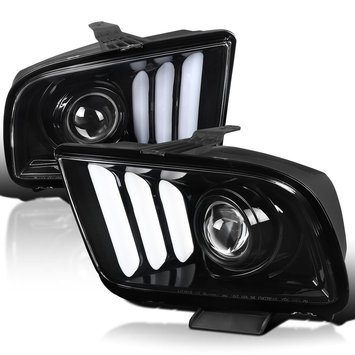 Jet Black SPEC-D TUNING Projector Headlights w/LED Light Bar Compatible with 2005-2009 Ford Mustang, Left + Right Pair Headlamps Assembly