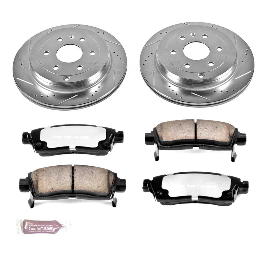 Rear Brake Kit Power Stop For 2008 2009 2010 2011 2012 2013 2014 2015 2016 2017 Buick Enclave - Truck & Tow Carbon Fiber Ceramic Brake Pads & Drilled and Slotted Rotors Replacement, K5262-36