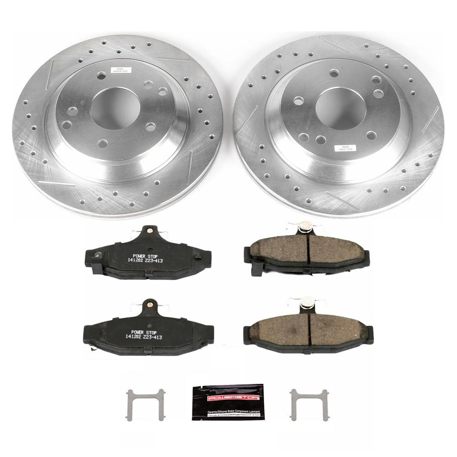 Power Stop K1523 Z23 Carbon Fiber Brake Pads Rear with Drilled & Slotted Brake Rotors Kit For Chevrolet Corvette 1988-1996 [Model Specific]