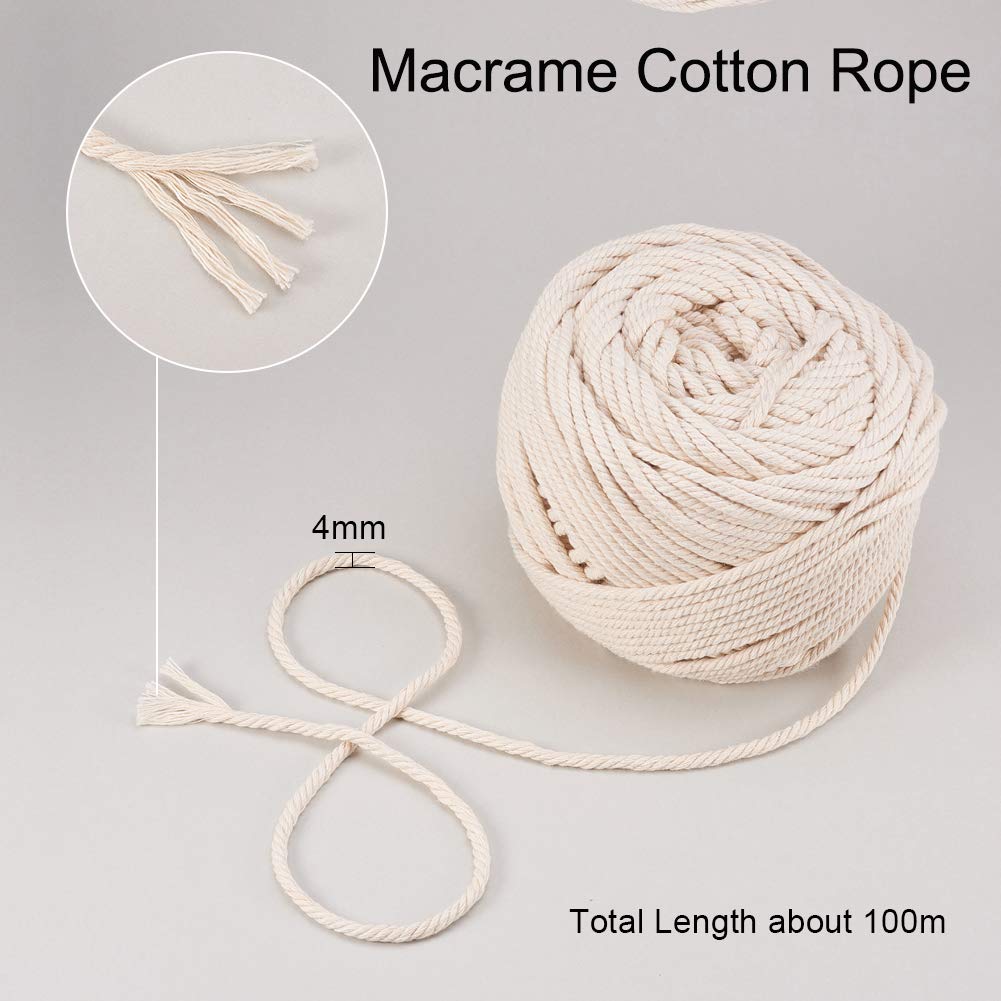 Natural Cotton JEWELEADER 110 Yards Macrame Cord 4mm Twisted Soft Knitting Rope for Handmade Crafts Decoration Wall Hanging Plant Hanger Crocheting Bohemia Dream Catcher Navajo White