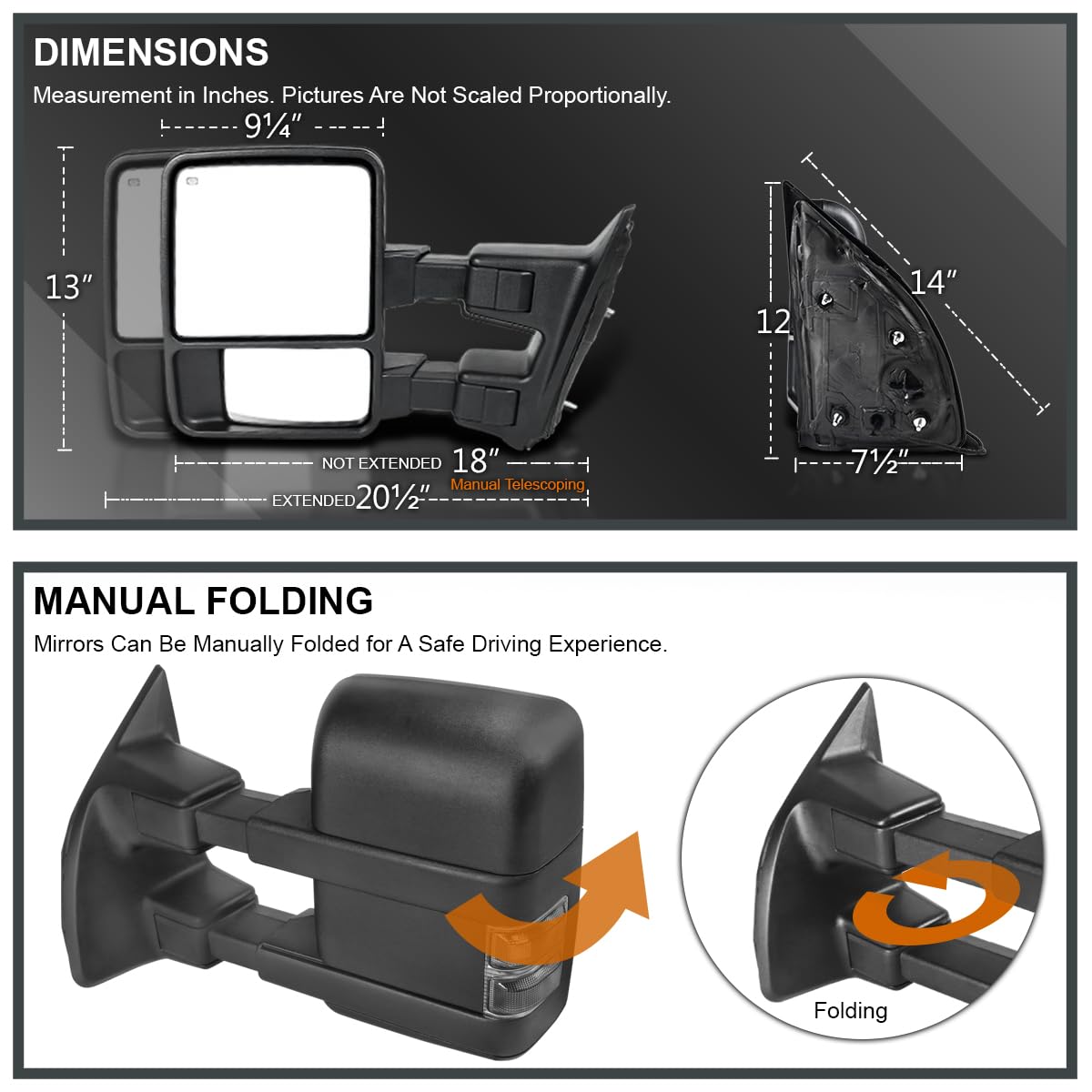 Spec-D Tuning Power Black + Heated Towing Mirrors w/Smoke Signal Compatible with 1999-2016 Ford F250 F350 F450 Super Duty Left + Right Pair
