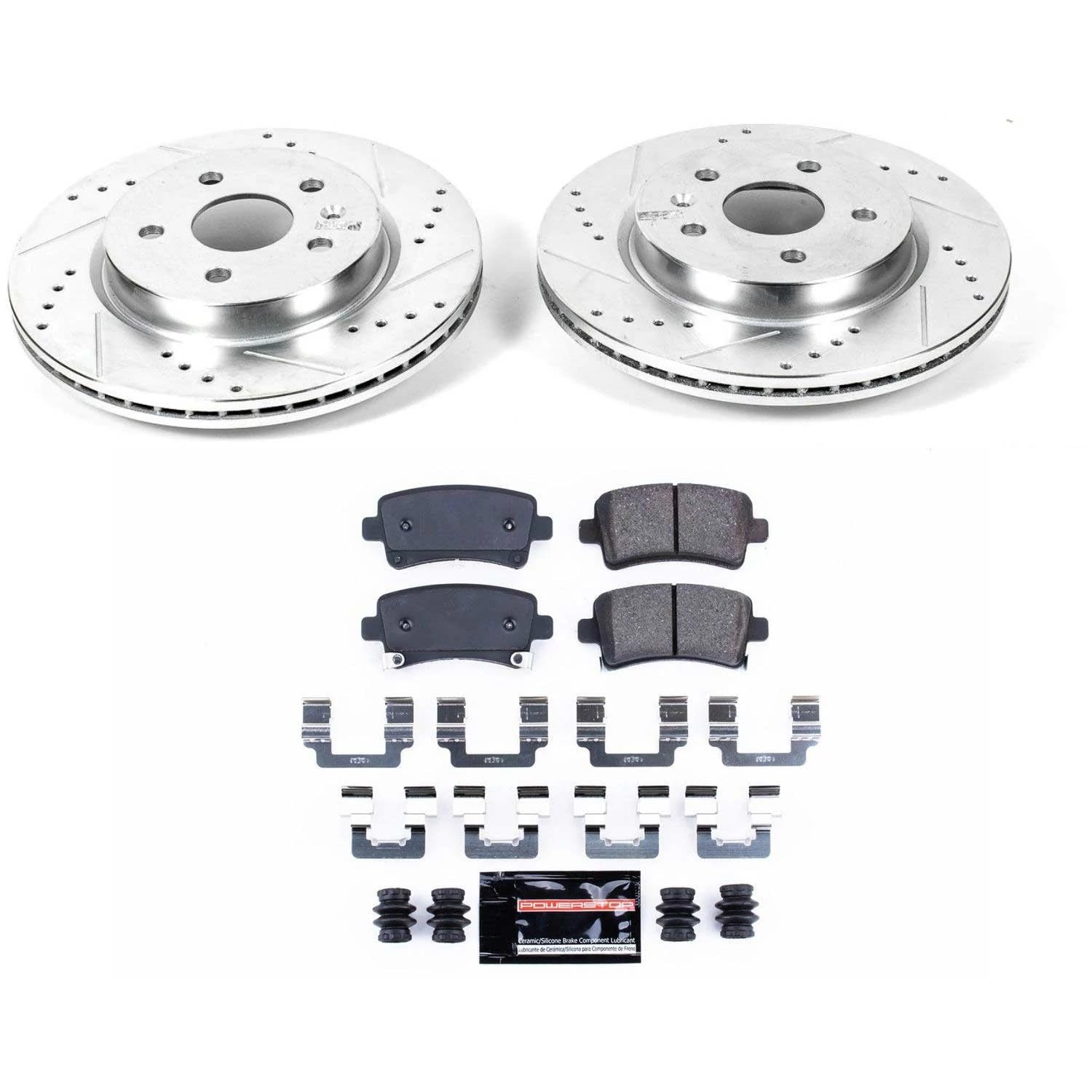 Power Stop K5547 Z23 Carbon Fiber Brake Pads with Drilled & Slotted Brake Rotors Kit For All, LaCrosse, Regal, Cadillac XTS, Impala, Malibu, Saab 9-5 [Model Specific]