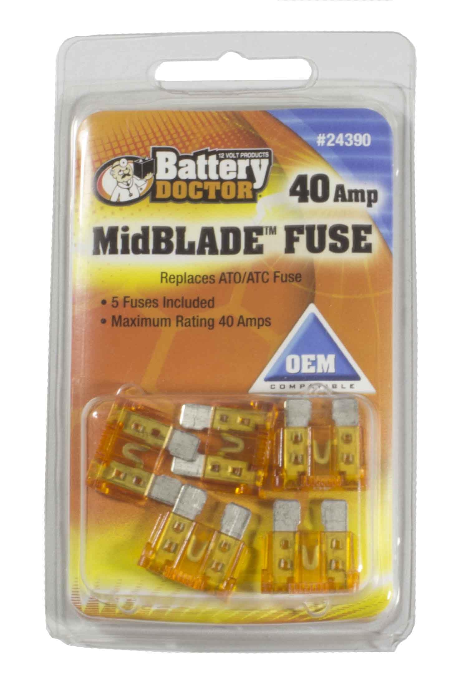 Battery Doctor WirthCo 24390 40 Amp MidBlade Fuse, 5 Pack