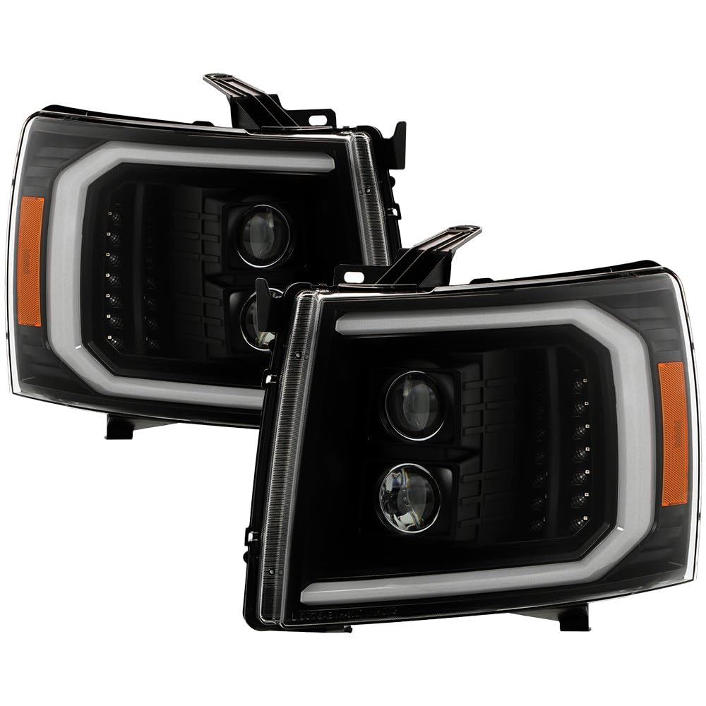 Chevy Silverado 07-13 1500~3500 HD LED DRL Signal/Halogen Projector Headlights - Spyder (xTune) - Low Beam-H1(Included) ; High Beam-H1(Included) ; Signal-LED - Black