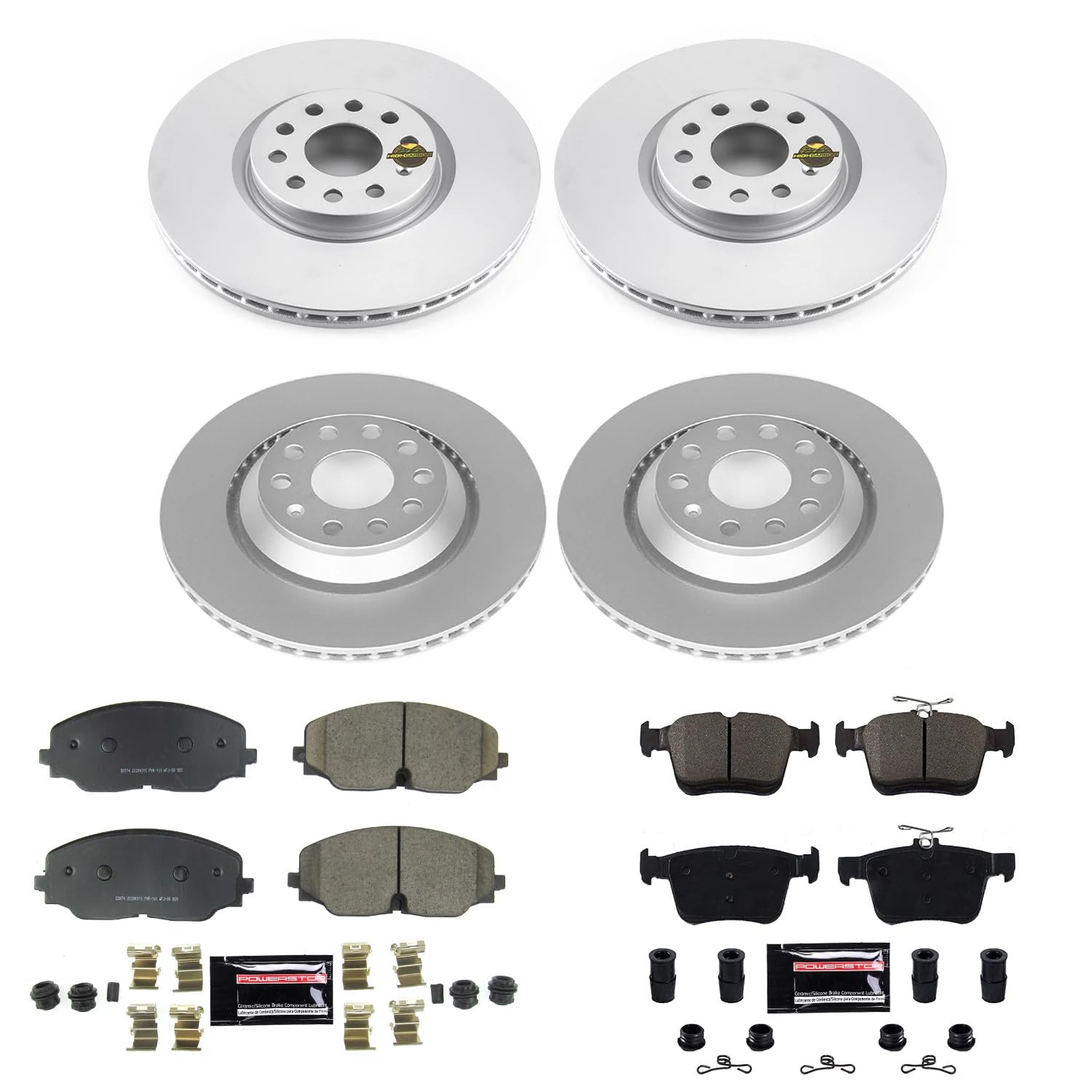 Power Stop Z23 Front and Rear Coated Rotor Kit-Coated Brake Rotors & Carbon Ceramic Brake Pads For Atlas Volkswagen 2018-2020, Atlas Cross Sport Volkswagen 2020 [Model Specific]