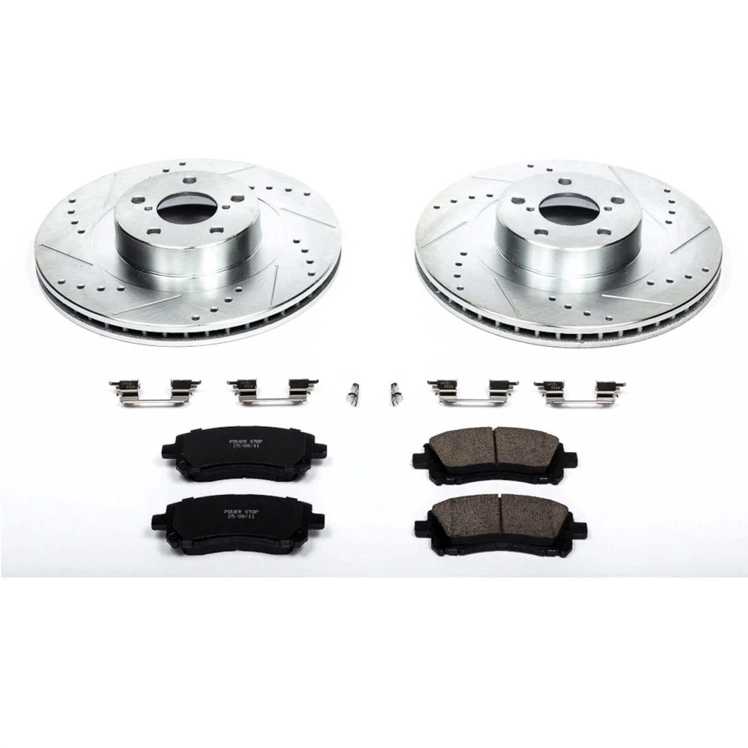 Power Stop K2369 Z23 Carbon Fiber Brake Pads with Drilled & Slotted Brake Rotors Kit Front
