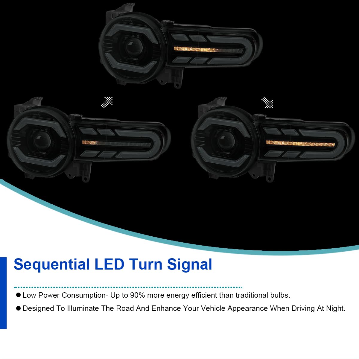Black Smoke SPEC-D TUNING Projector Headlights w/LED Sequential Turn Signals and Startup Animation Compatible with 2007-2014 Toyota FJ Cruiser, Left + Right Pair Headlamp Assembly
