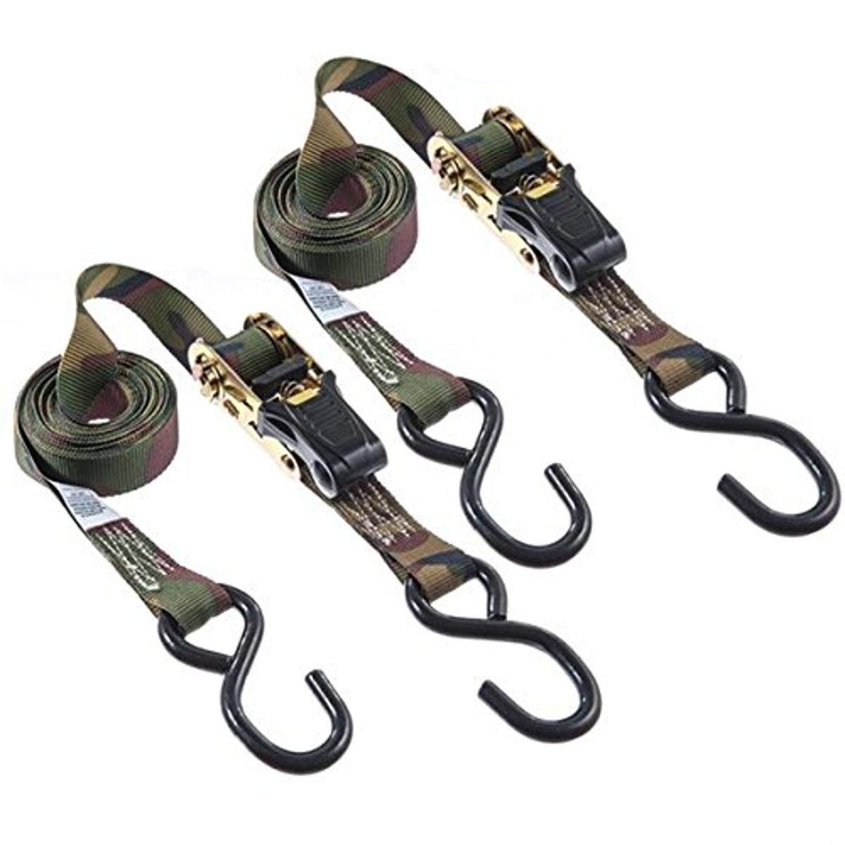 Hampton Keeper 1” x 12' Camo Ratchet Tie-Down with S Hooks, 2 Pack - 500 lbs. Working Load Limit