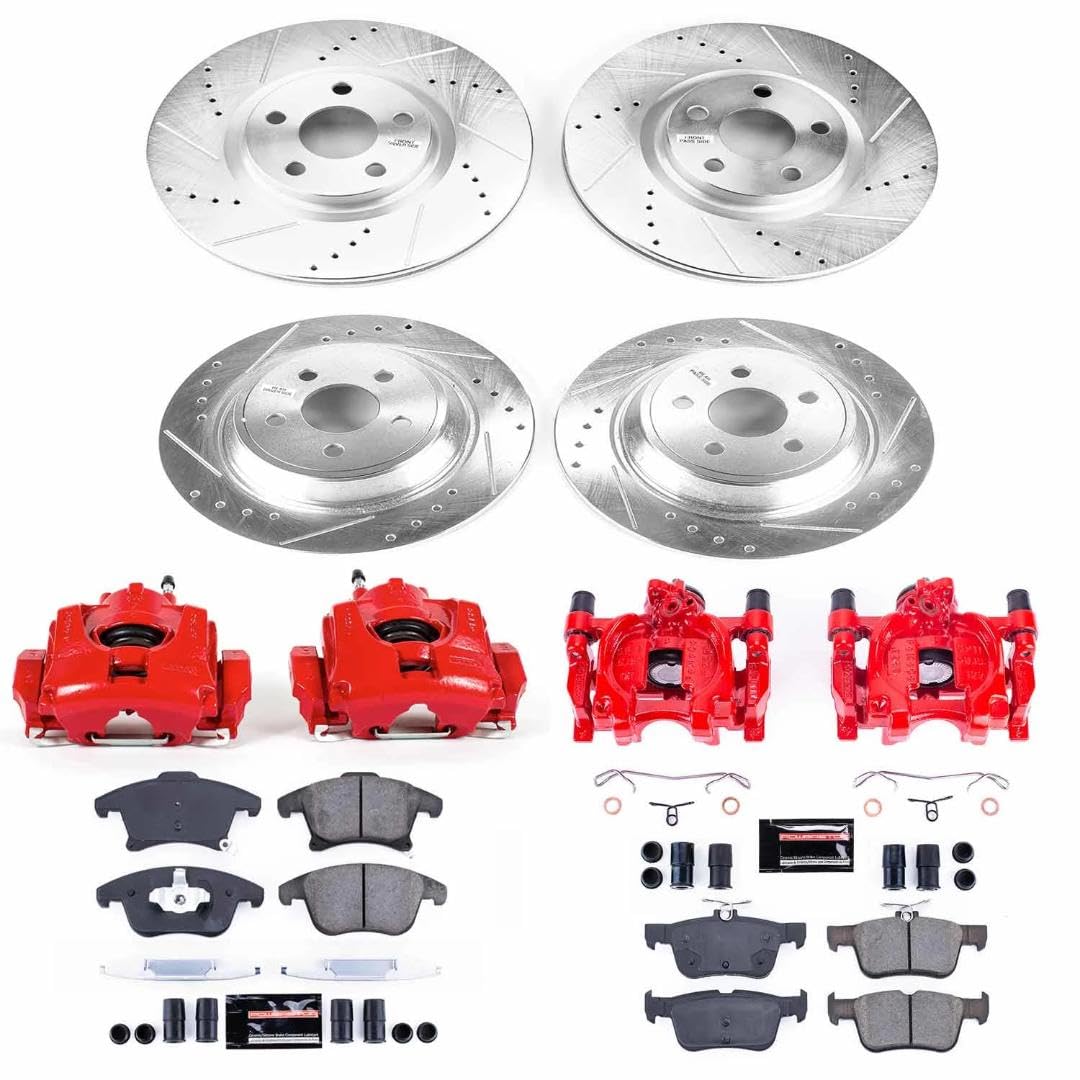Power Stop Z23 Evolution Front and Rear Brake Kit-Drilled/Slotted Rotors, Carbon Ceramic Brake Pads & Calipers For 2017-2020 Lincoln MKZ [Model Specific]