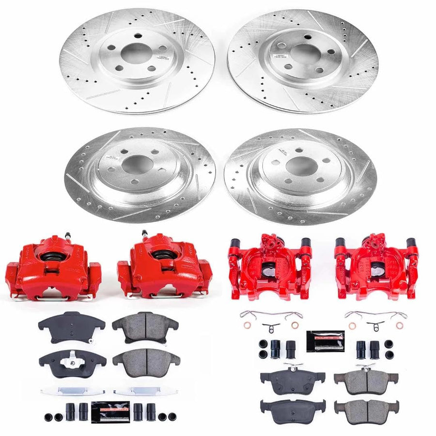 Power Stop Z23 Evolution Front and Rear Brake Kit-Drilled/Slotted Rotors, Carbon Ceramic Brake Pads & Calipers For 2017-2020 Lincoln MKZ [Model Specific]