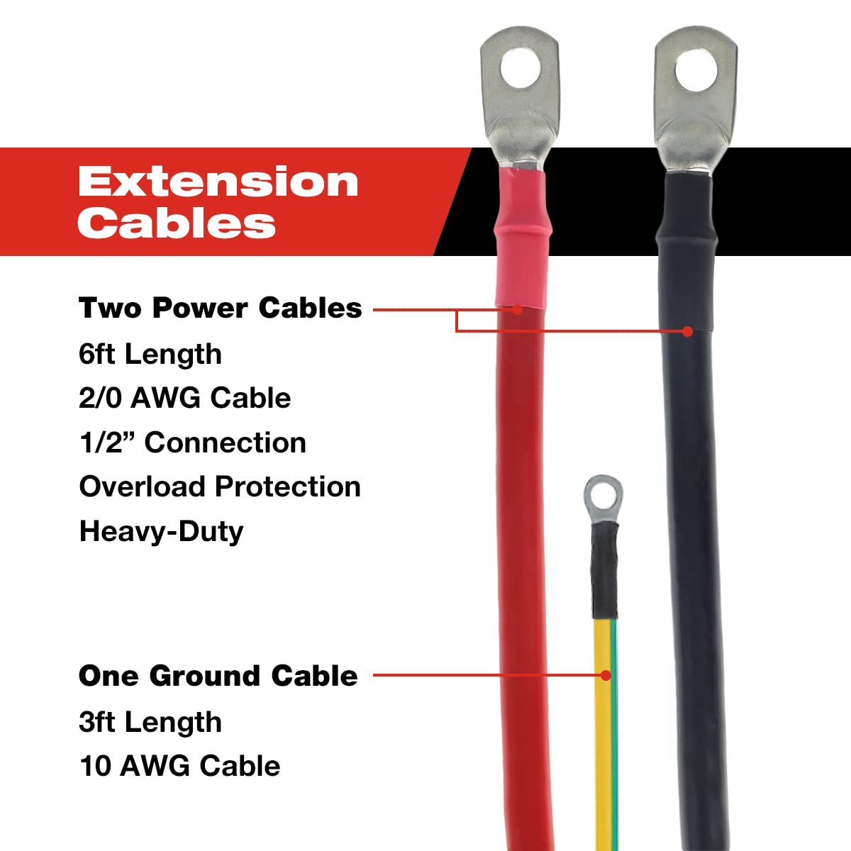 Cummins Installation Cable Kit for 4000 Watt and 5000 Watt CMNIKT4 Inverters 6ft Extension Cables with Ring Terminals