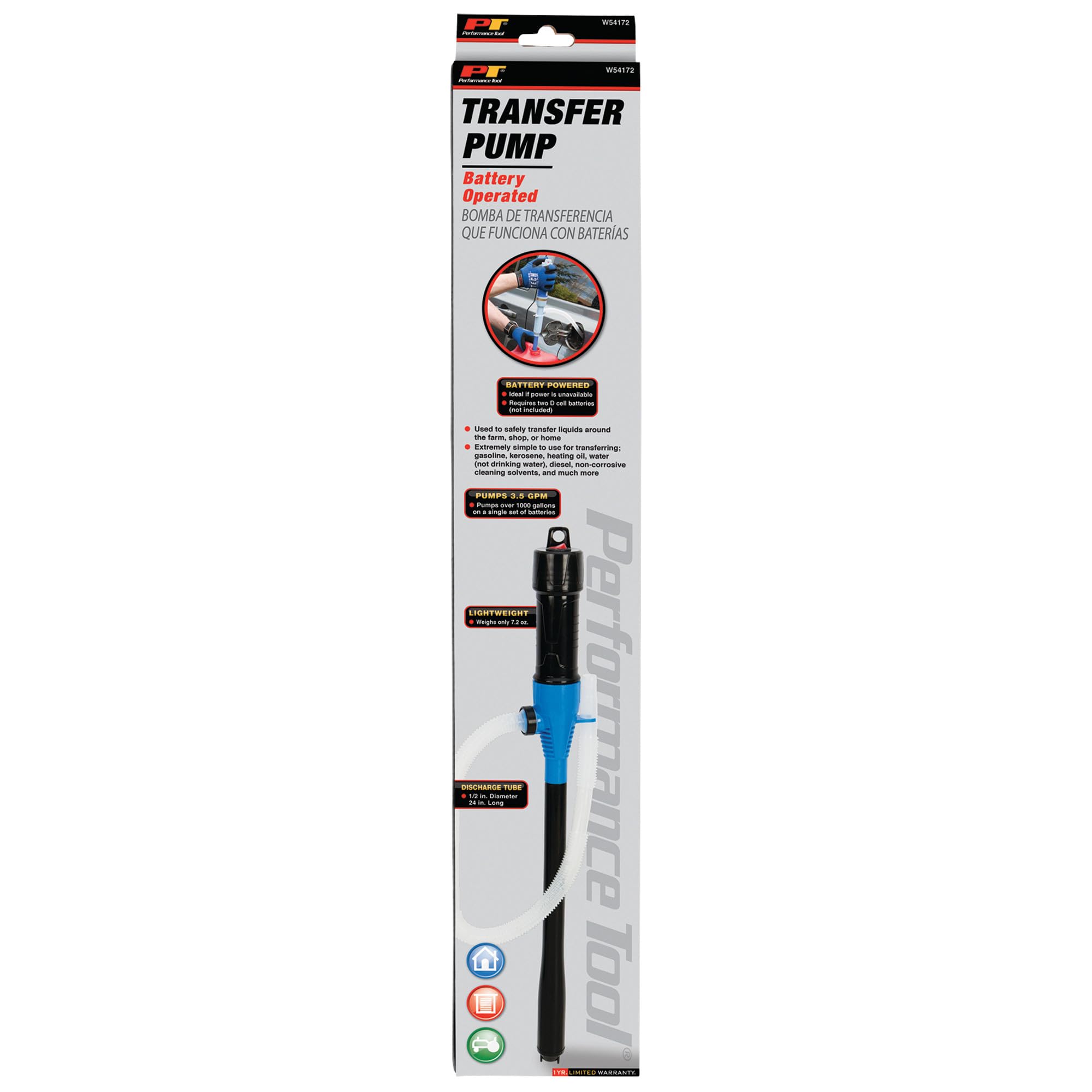Battery-Operated Performance Tool W54172 Fluid Transfer Pump for Vehicle Engine Oils and Lubricants, Black, 24-inch Tube